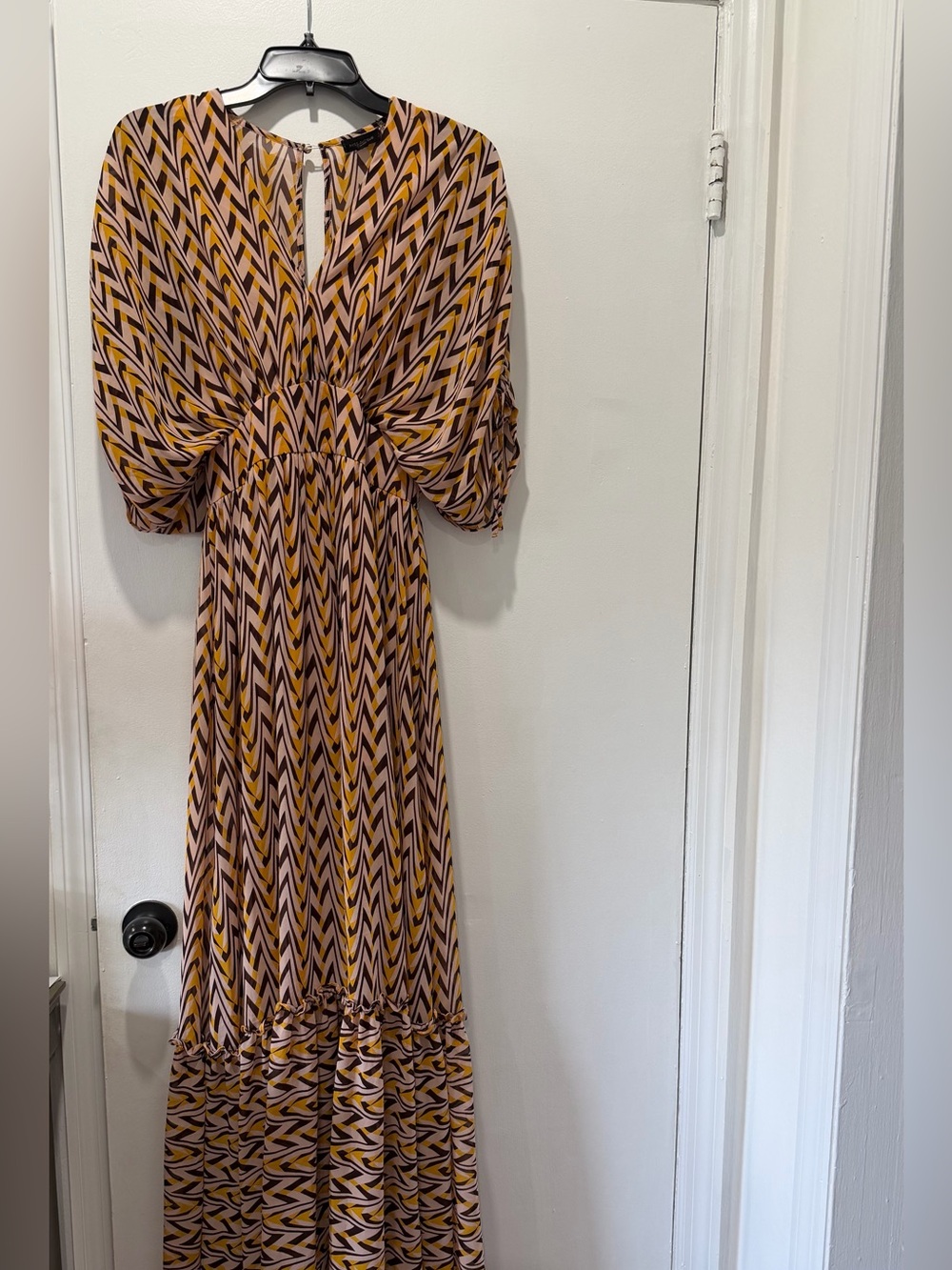 Miss Avenue Chevron Maxi Dress in Mustard and Black